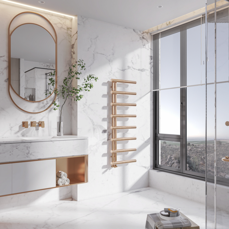 modern bathroom with a zehnder clima bathroom radiator