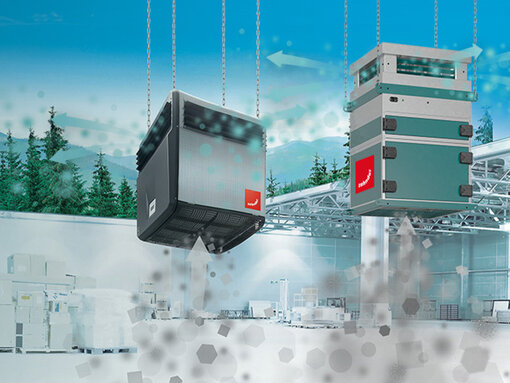 Zehnder CAS zwei industrielle luftreiniger schweben in der gesunden lft