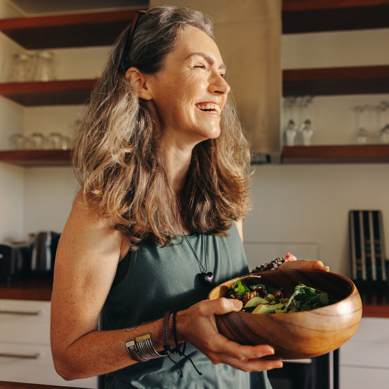 Woman living a healthy lifestyle in a home with clean air