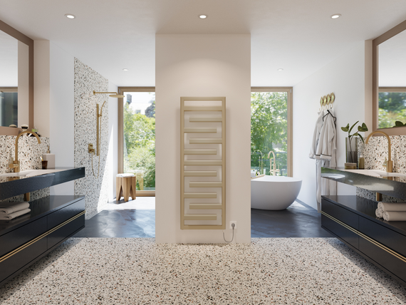 modern bathroom with a central placed design radiator zehnder tetris