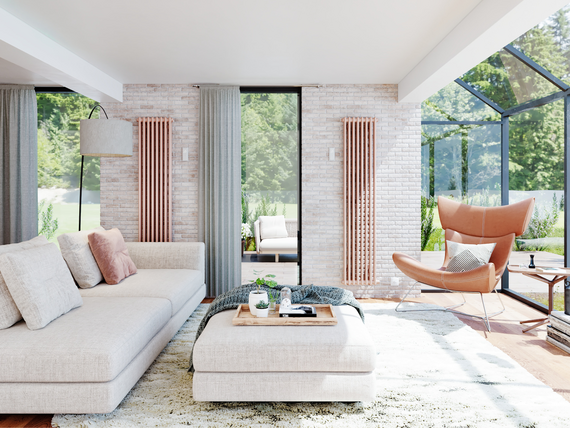 modern living area with glass fronts and design radiators zehnder charleston